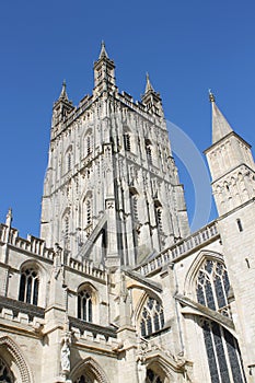 Medieval Perpendicular Gothic tower of Gloucester Cathedral Church photo