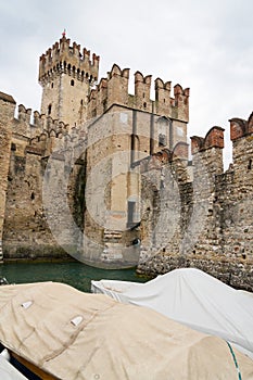 Medieval port fortification of the Scaliger Castle in Sirmione Italy