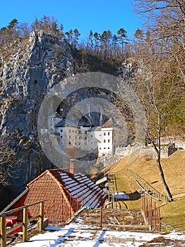 The medieval Predjama Castle in the cave`s mouth, Postojna Cave Park, Slovenia