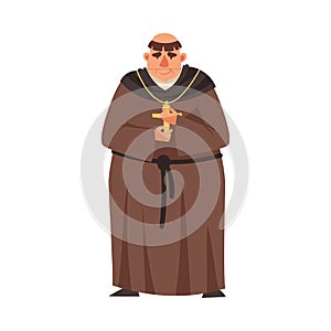 Medieval Priest or Monk Wearing Brown Hooded Gown Vector Illustration photo