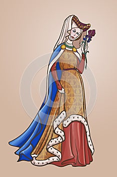 Medieval princess with a characteristic gothic slouching posture. photo