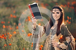 Medieval Reading a Book in a Magical Field of Poppies