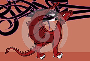 Medieval red dragon cartoon background tribal illustration 1