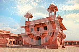 Medieval red sandstone architecture at Fatehpur Sikri, Agra, India