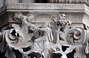 Medieval relief from Doge`s Palace, Saint Mark Square, Venice, Italy
