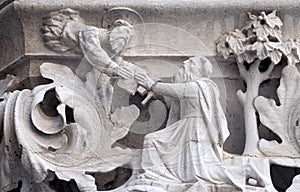 Medieval relief from Doge`s Palace, Saint Mark Square, Venice, Italy