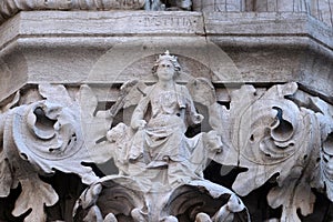 Medieval relief from Doge`s Palace, Saint Mark Square, Venice, Italy