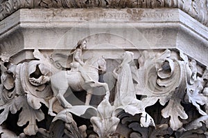 Medieval reliefs from Doge`s Palace capital in Saint Mark Square, Venice