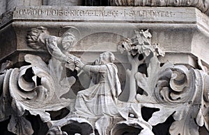 Medieval reliefs from Doge's Palace capital in Saint Mark Square, Venice