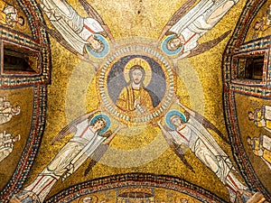 Medieval religious mosaic showing Jesus surrounded by angels