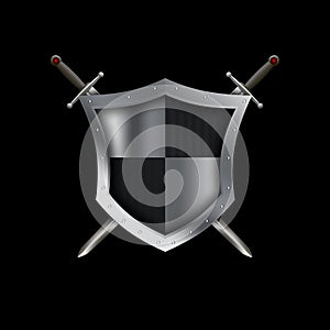 Medieval riveted shield and swords.