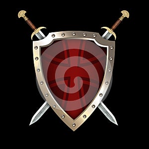 Medieval riveted shield with two swords.