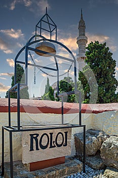 The medieval Roloi Clock Tower, Rhodes, Greece