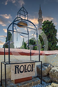 The medieval Roloi Clock Tower, Rhodes, Greece photo