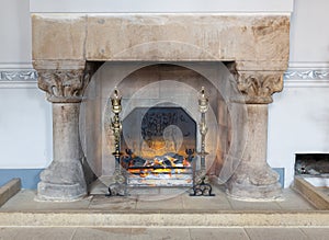 Medieval room of Stirling Castle with marble hearth and fireplace