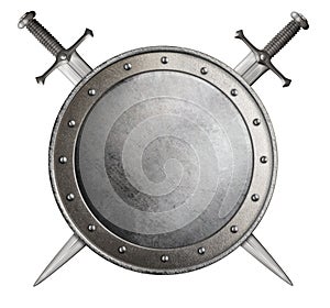 medieval round shield and crossed swords isolated 3d illustration