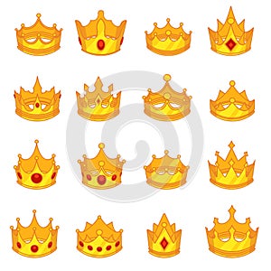 Medieval royal crown queen monarch king lord flat deisgn icons vector set isolated illustration photo