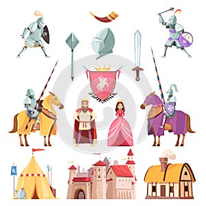 Medieval Royal Heraldry Cartoon Set