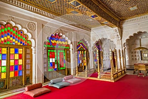 Medieval royal palace room at Mehrangarh Fort at Jodhpur, Rajasthan, India