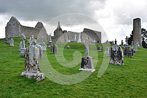 Medieval ruins in Clonmacnoise in Ireland