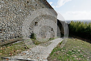 Medieval ruins on the site of the Rocca di Sala Lombard fortification in Pietrasanta province of Lucca . Tuscany, Italy photo