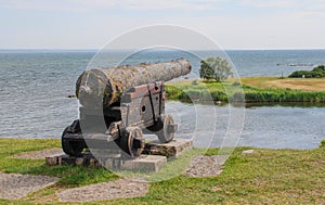 Medieval, rust-covered, cannon of Kalmar Castle, Sweden.