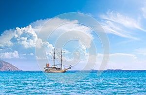 Medieval sailboat on a horizon