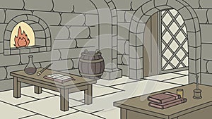 A medieval scribe's study with a desk and fireplace, vector design Generative AI