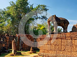 A medieval sculpture of an elephant in East Mebon, Cambodia