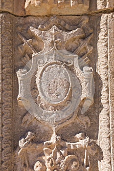 medieval shield relief in exterior building of Penaranda de Duero