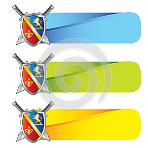 Medieval shield and swords on colored tabs