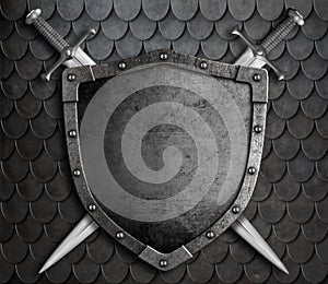 Medieval shield with two crossed swords over