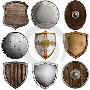 Medieval shields collection isolated on white
