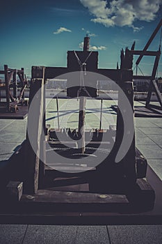 Medieval siege weapons, crossbows, onagers, catapults and batter