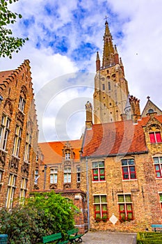 Medieval St. John`s Hospital courtyard Bruges Belgium