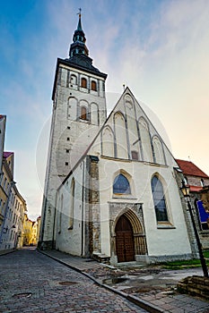 Medieval St. Olaf Church with its high tower in the city of Tallinn