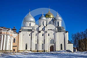 Medieval St. Sophia Cathedral, spring day. Veliky Novgorod, Russia