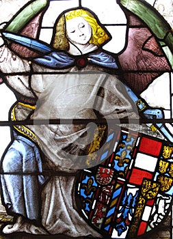 Medieval stained glass armorial window panel