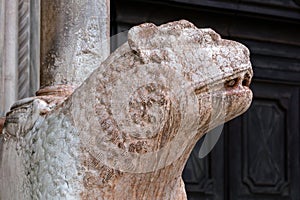 Medieval statue of a lion, Cremona, Italy