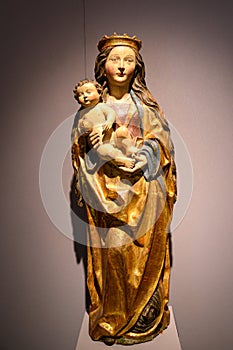 Medieval Statue of Virgin Mary with Son Jesus by Niklaus Weckmann, Old Masters Collection Wuerth, Schwabisch Hall, Germany