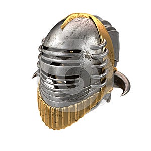 Medieval steel helmet on an isolated white background