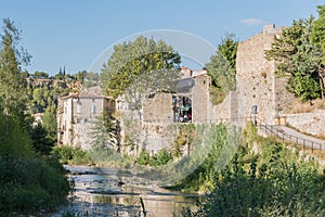 The medieval stone architecture and the old narrow street of Lagrasse