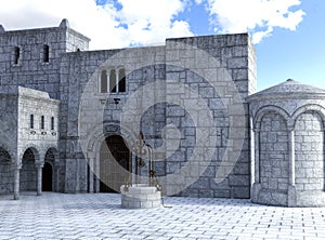 Medieval Stone Castle Courtyard Background