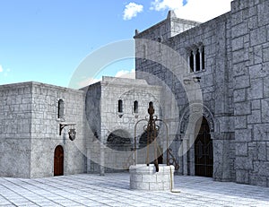 Medieval Stone Castle Courtyard Background
