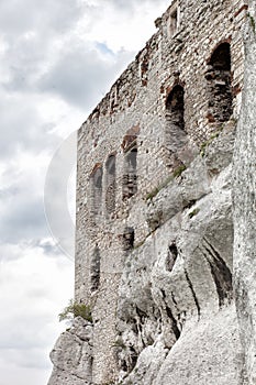 Medieval stone castle ruins on the rock