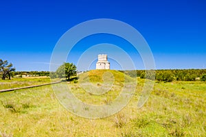 Medieval stone church of St. Nicholas Sveti Nikola from 12th on small green hill century near Nin, Dalmatia, Croatia