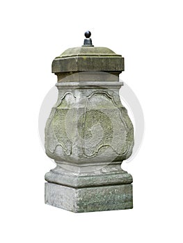 medieval stone column for the stairs of the entrance to house on white background