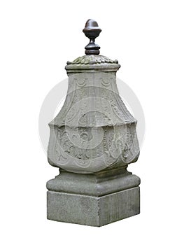 medieval stone column for the stairs of the entrance to the house on white background