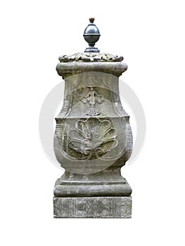 medieval stone column for the stairs of the entrance to house on white background