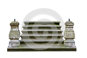 medieval stone columns with stairs of the entrance to house on white background